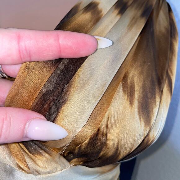 Carmen Marc Valvo Womens Silk Animal Print Ruched Body Con Dress Brown SZ 4 - Picture 6 of 12